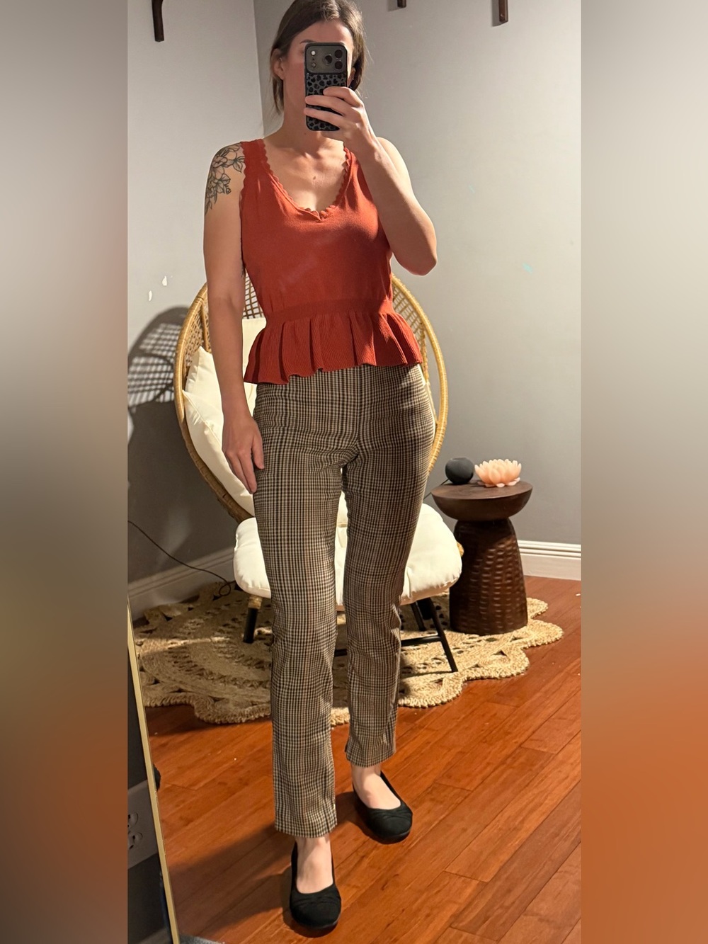 Versona High-Rise Plaid Slim Fit Pants in Brown Check